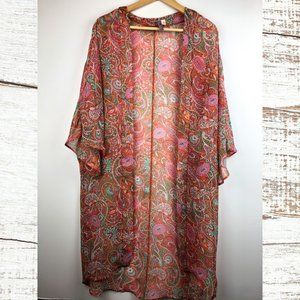 Alya Long Paisley Print Kimono Cardigan Small